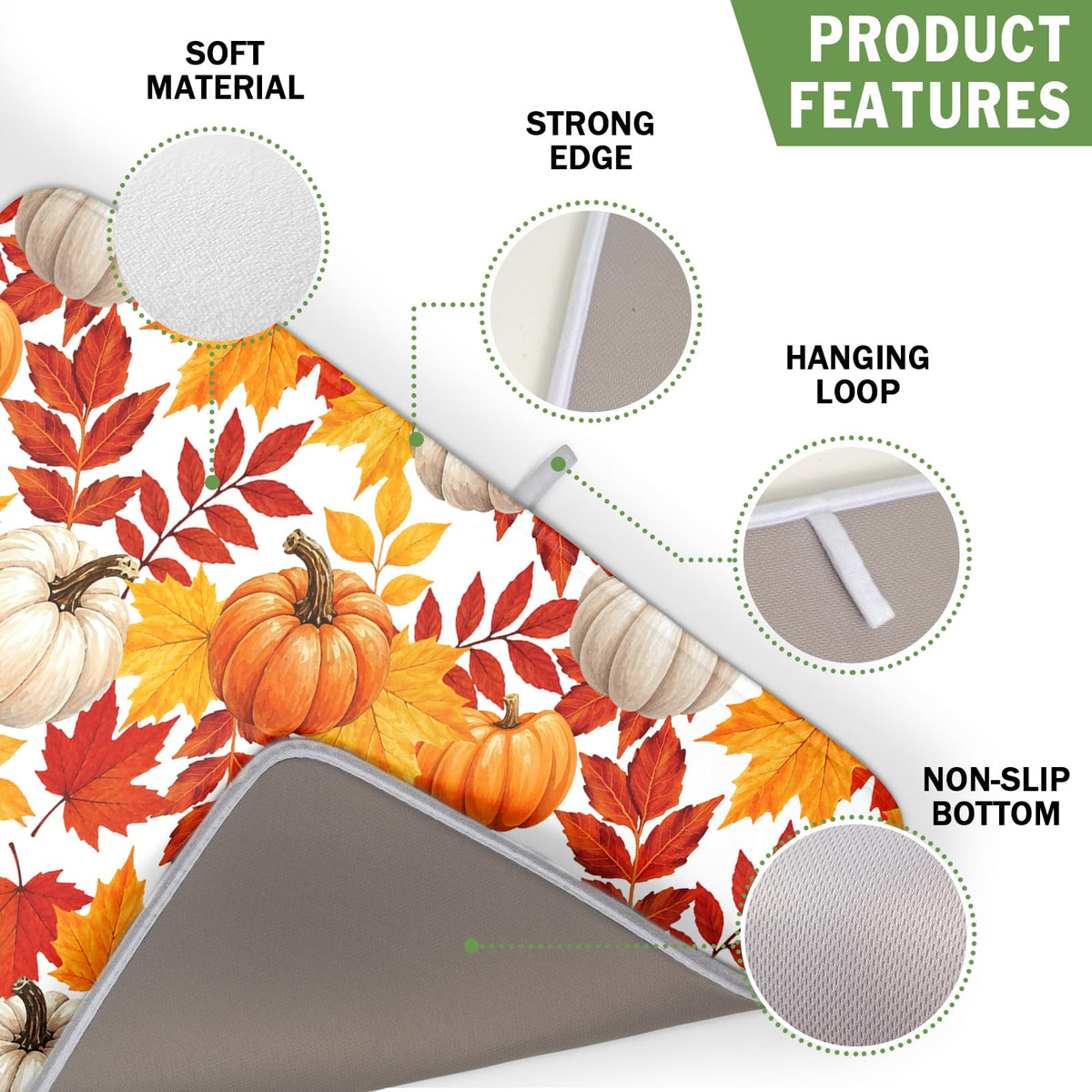 Fall Pumpkin Dish Drying Mat for Kitchen Counter 16x18 Inch Autumn Pumpkins Maple Leaves Drying Mats Thanksgiving Absorbent Reversible Dish Pad Fast Dry Drainer Mat Protector for Countertop Coffee Bar