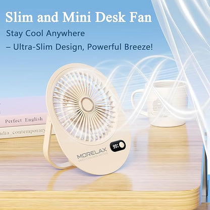 USB Desk Fan, Rechargeable Small Quiet Portable Fan, 180° Folding 6 Speeds Strong Wind Table Fans with Brushless Motor, Mini Desktop Personal Fan for Office/Bedroom, Gifts for Women/Men/girls (Beige)