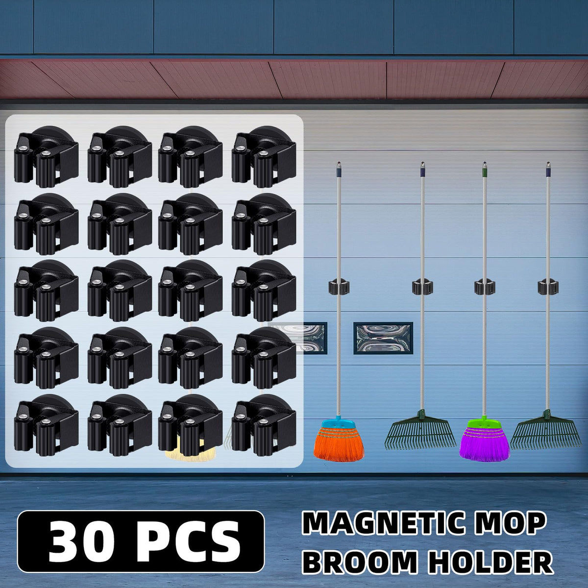 30 Pcs Magnetic Broom Holder Wall Mounted Anti Slip Rack (30 Count)