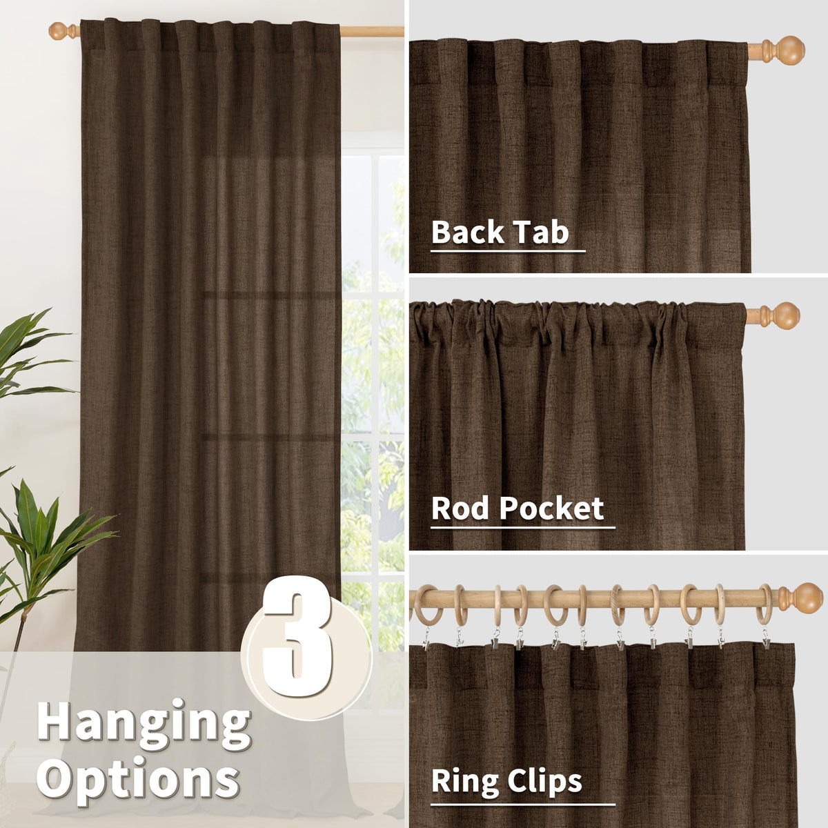 Brown Linen Curtains 40 Inches Long (2 Count)