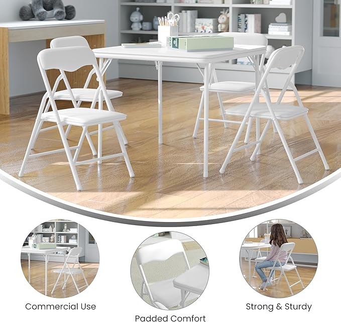 Flash Furniture Mindy Kids 5-Piece Folding Square Table and Chairs Set for Daycare and Classrooms, Children's Activity Table and Chairs Set, White