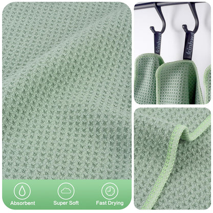 Waffle Microfiber Dish Cloths Green Kitchen Towels (6 Count)
