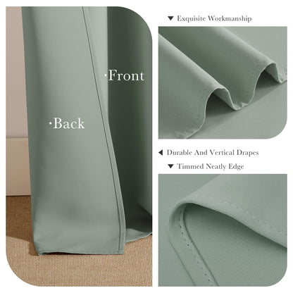 Sage Green Blackout Curtains for Bedroom 63 Inch Length 2 Pcs (2 Count)