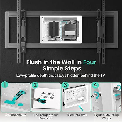 ynVISION.DESIGN 9" Recessed in-Wall Media Box for TV – Flush Wall AV Enclosure with Adjustable Shelf, Cable Straps & Vented Cover – Compatible with Apple TV, Roku & More - Pack of 2