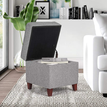 17 Inch Square Linen Storage Ottoman for Living Room & Bedroom