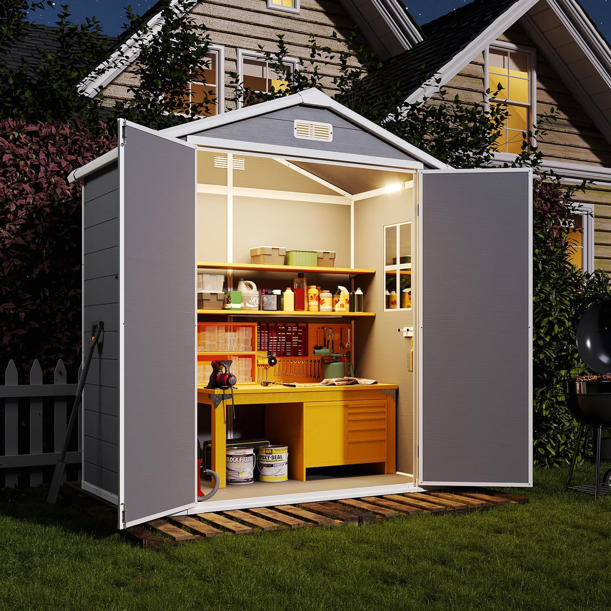 6x4 FT Outdoor Storage Shed with Built