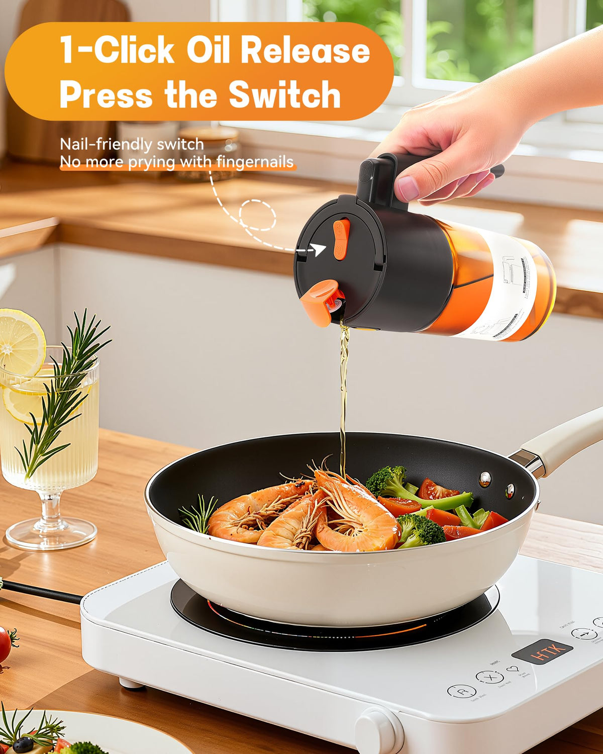 Olive Oil Sprayer & Dispenser Bottle for Cooking 17oz Dark Glass Oil Mister