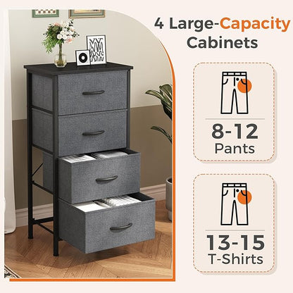 Sweetcrispy 4 Fabric Drawer Small Dresser, Bedside Nightstand with Wooden Top Sturdy Frame, Entryway Closet Bedroom Storage Cabinet Furniture for Dorm,Grey