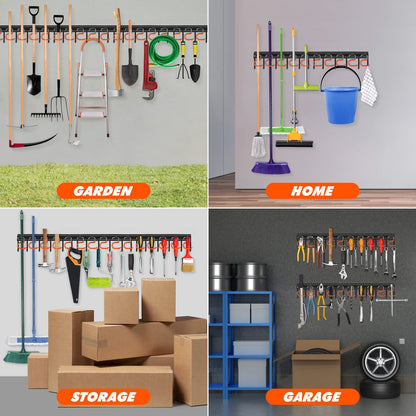 17'' All Metal Garden Tool Organizer Adjustable Garage Tool Organizer Wall Mount Garage Organizers and Storage with Heavy Duty Hooks Tool Hangers for Garage Wall