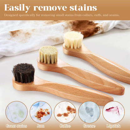 3 Pcs Wooden Laundry Stain Brush Stain Remover Dauber Brushes with Round Head Boar Bristle Small Stain Brush for Clothes for Scrubbing Stains from Furniture Fabric Leather (3 Count)