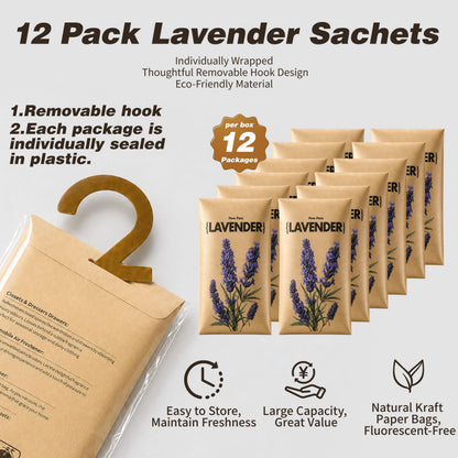 12 Pack Lavender Scented Sachets for Closet and Drawer (12 Count)