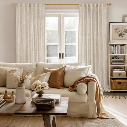 Natural Linen Semi Sheer Curtains 95 Inches Long for Living Room (2 Count)