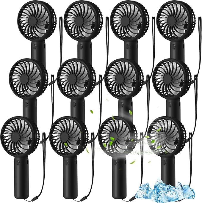 Tujoe 12 Pcs Mini Powerful Handheld Fan 3 Speed Personal Small Portable Rechargeable Fan with Base USB for Women Eyelash Makeup Office Travel Beach Indoor Outdoor (Black)