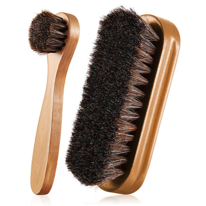 2 Pcs Horsehair Shine Shoes Brush Kit Polish Dauber Applicators Cleaning Leather Shoes Boots Care Brushes Suede Cleaner Brush (3.5 Count)