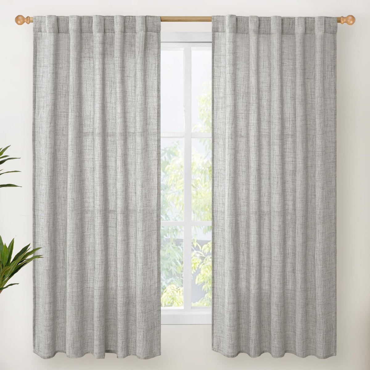 Dark Grey Linen Curtains 63 Inch Length for Living Room (2 Count)