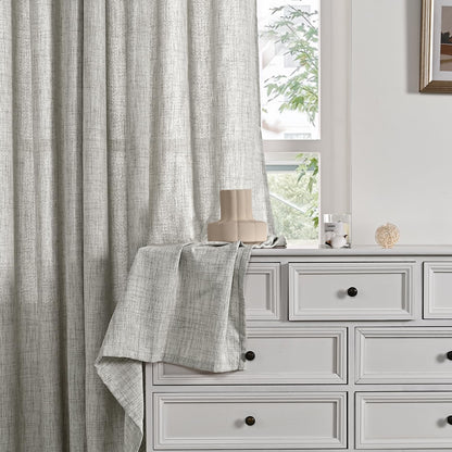 Dark Grey Linen Curtains 45 Inch Length for Short Window (2 Count)