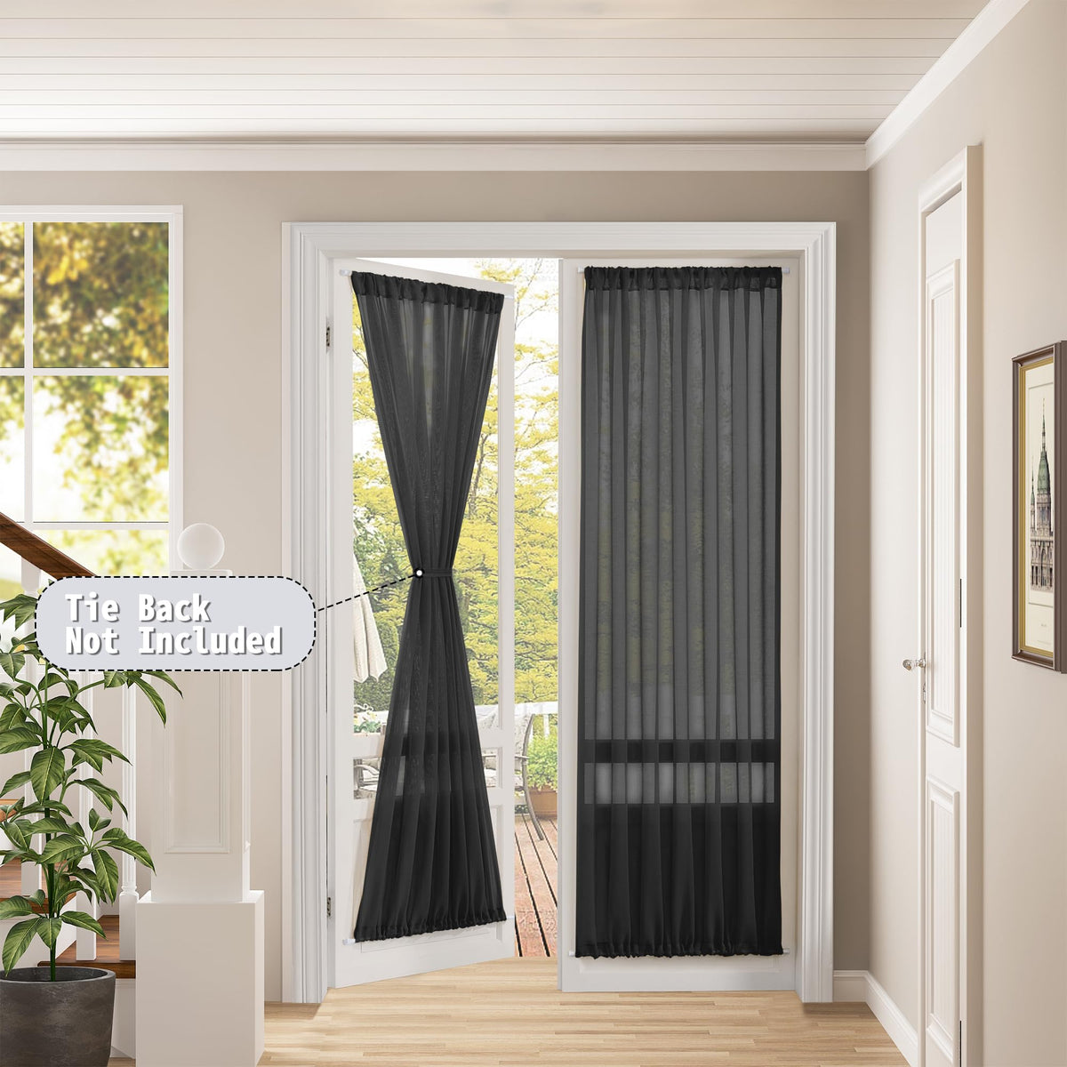 Sheer Door Curtain Closet Linen Textured Curtain Sheers Doorway Light Filtering Voile French Door Rod Pocket Curtains Patio Glass Doors