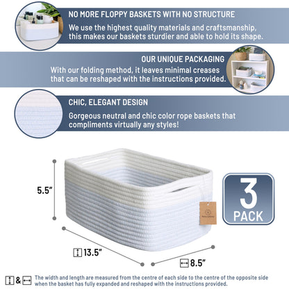 13.5”x8.5”x5.5” Rectangle Storage Baskets for Shelves 3 Pack (3 Count)