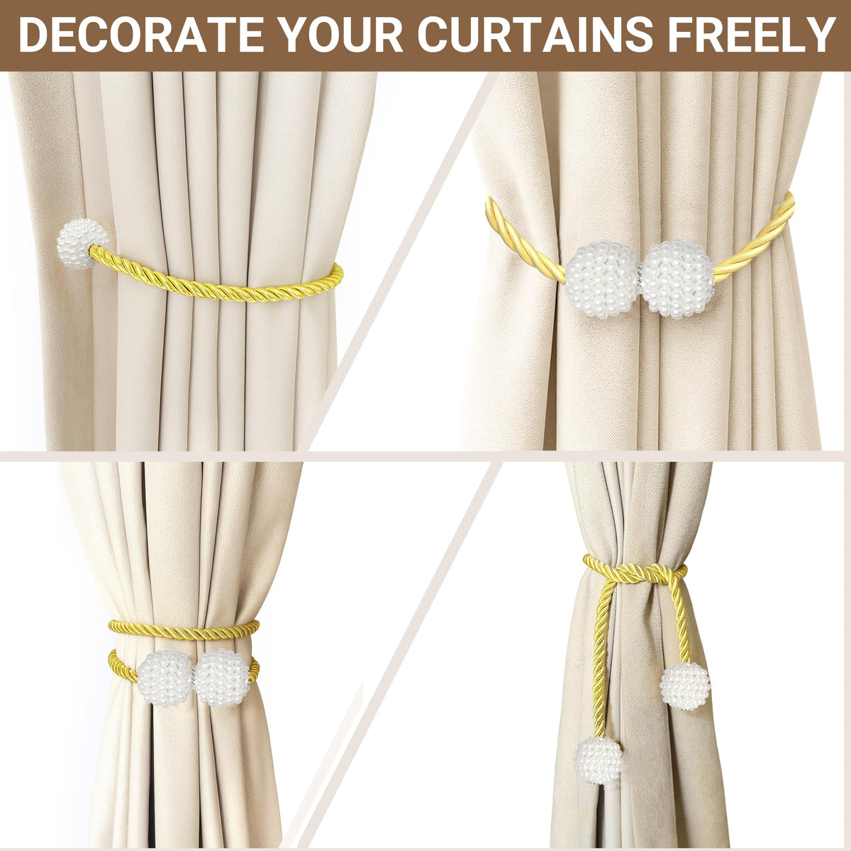 Magnetic Curtain Tiebacks Golden 6pcs (6 Count)