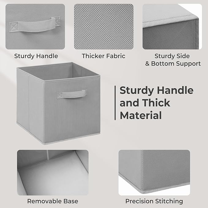 11 Inch Fabric Storage Bins, Storage Cubes, Collapsible Cube Storage Box, Fabric Closet Organizers with Handle for Home, Office, Shelf, Closets, Bedroom, Living Room, Grey, 36 Pack