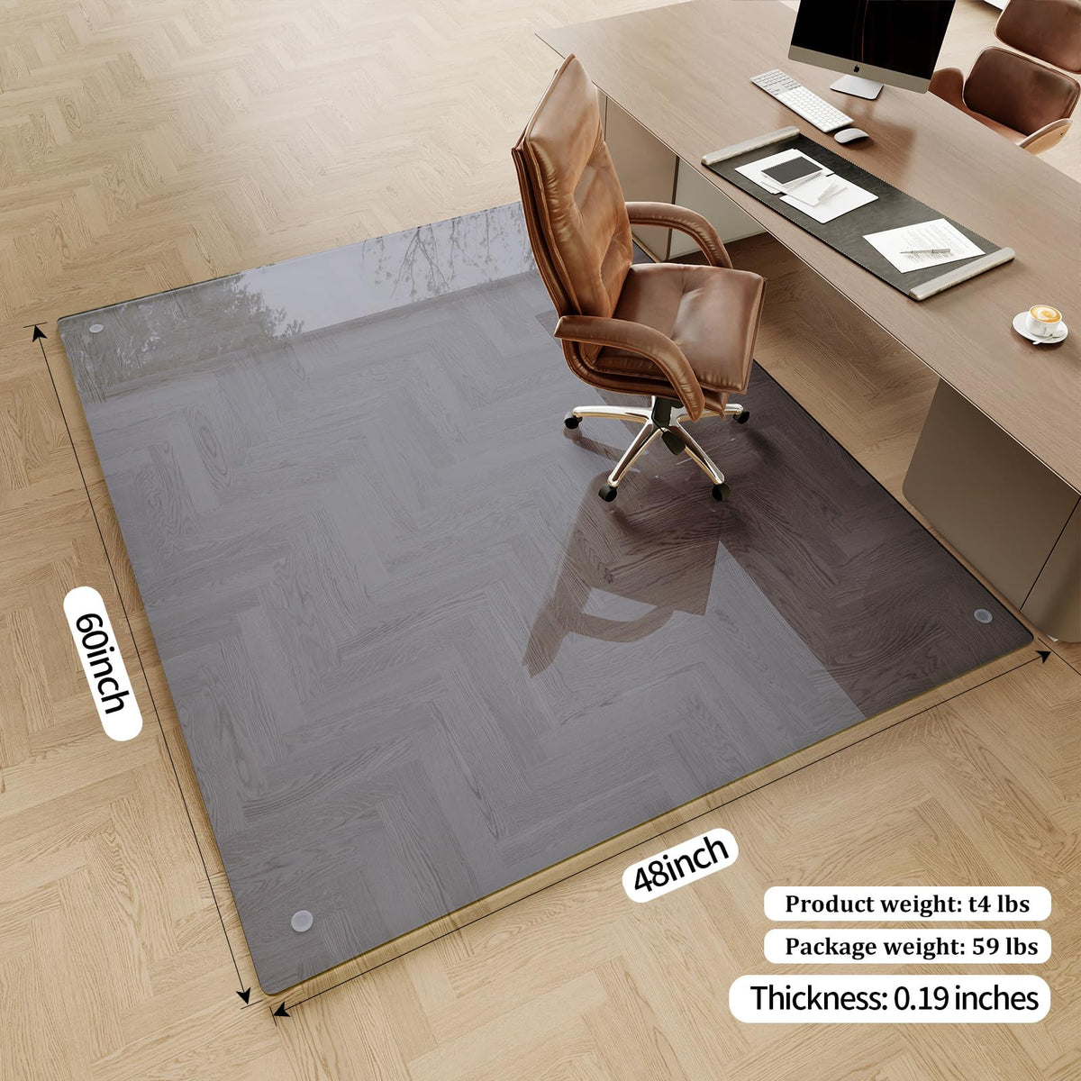 Tempered Glass] 48" x 60" Glass Office Chair Mat for Carpet