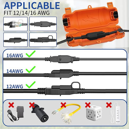 9 Pack Outdoor Extension Cord Safety Cover with Waterproof Seal IP54 Water-Resistant, Weatherproof Electrical Connection Box with 2 Latches, Plug, Socket, Holiday Decoration Light, Orange