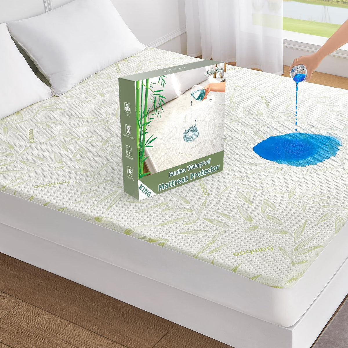 King Mattress Protector Waterproof Mattress Pad Washable Bamboo Rayon Mattress Cover Breathable Noiseless Bed Protector 5"