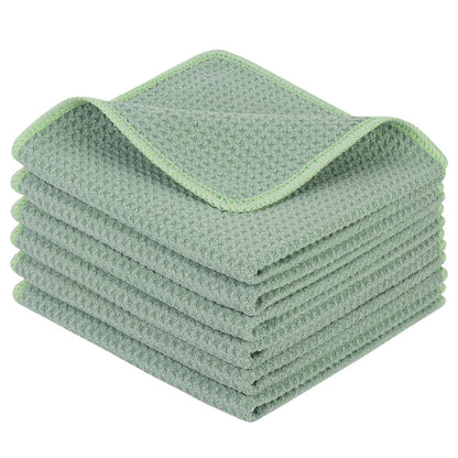 Waffle Microfiber Dish Cloths Green Kitchen Towels (6 Count)