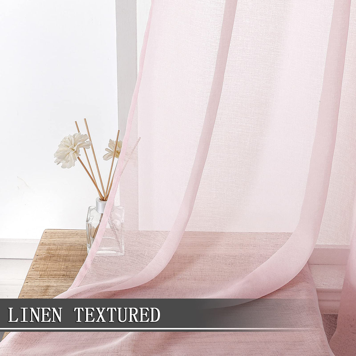 Sheer Curtains Linen Textured Bedroom Curtain Sheers Light Filtering Rod Pocket Voile Curtains for Living Room (2 Count)
