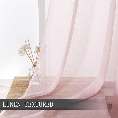 Sheer Curtains Linen Textured Bedroom Curtain Sheers Light Filtering Rod Pocket Voile Curtains for Living Room (2 Count)