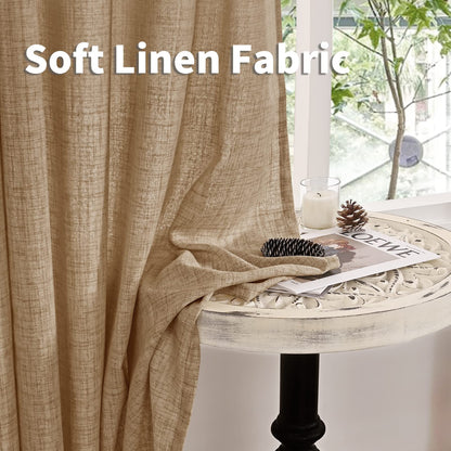 Burlap Linen Curtains 63 Inch Length for Living Room Window (2 Count)