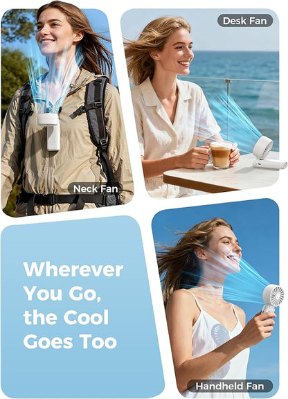 Aecooly Mighty Portable Handheld Fan | 20H Max Cooling Time | 3 Flexible Modes | 5 Speeds Wind | Battery Level Display | USB Rechargeable Mini Personal Battery Powered, Gifts for Women, Travel -White