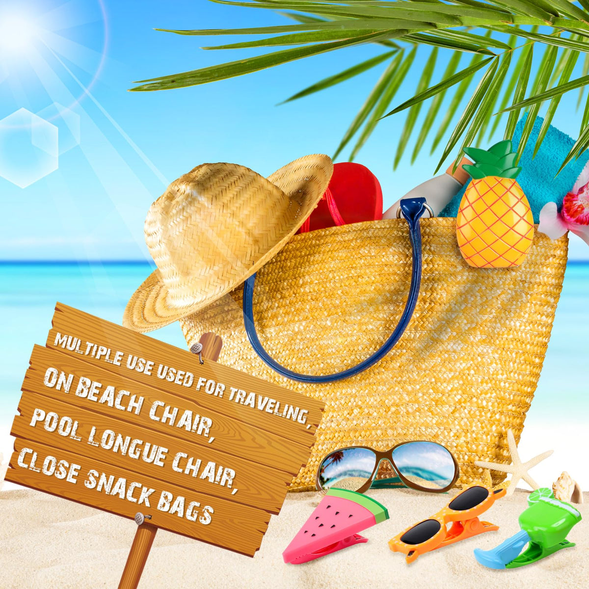 16 Pcs Beach Towel Clips for Beach Chairs Cute Towel Holder Cruise Clothes Pins for Lounge Chair Patio Pool (16 Count)