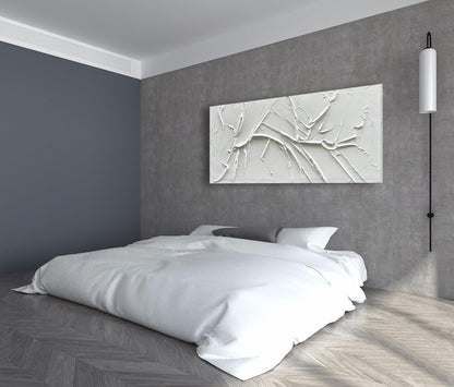 Hand Painted Thick Texture White Minimalist Oil Painting 30x60 Inch Large Contemporary Art Oil Painting