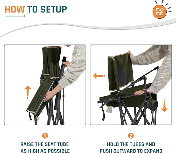 DMH OUTDOORS 2 Pack Oversized Camping Chairs for Adults Heavy Duty 400 LBS, Folding Camp Chair with Hard Metal Armrests & Swivel Cup Holder, Portable Lawn Chair for Outdoor, RV, Tailgating, Green
