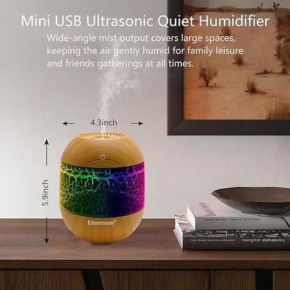 Essential Oil Diffuser for Home, Ultrasonic Aroma Diffuser with Volcano LED Light, Wood Grain Mini USB Cool Mist Humidifier, Quiet Aromatherapy for Bedroom & Office (Black)