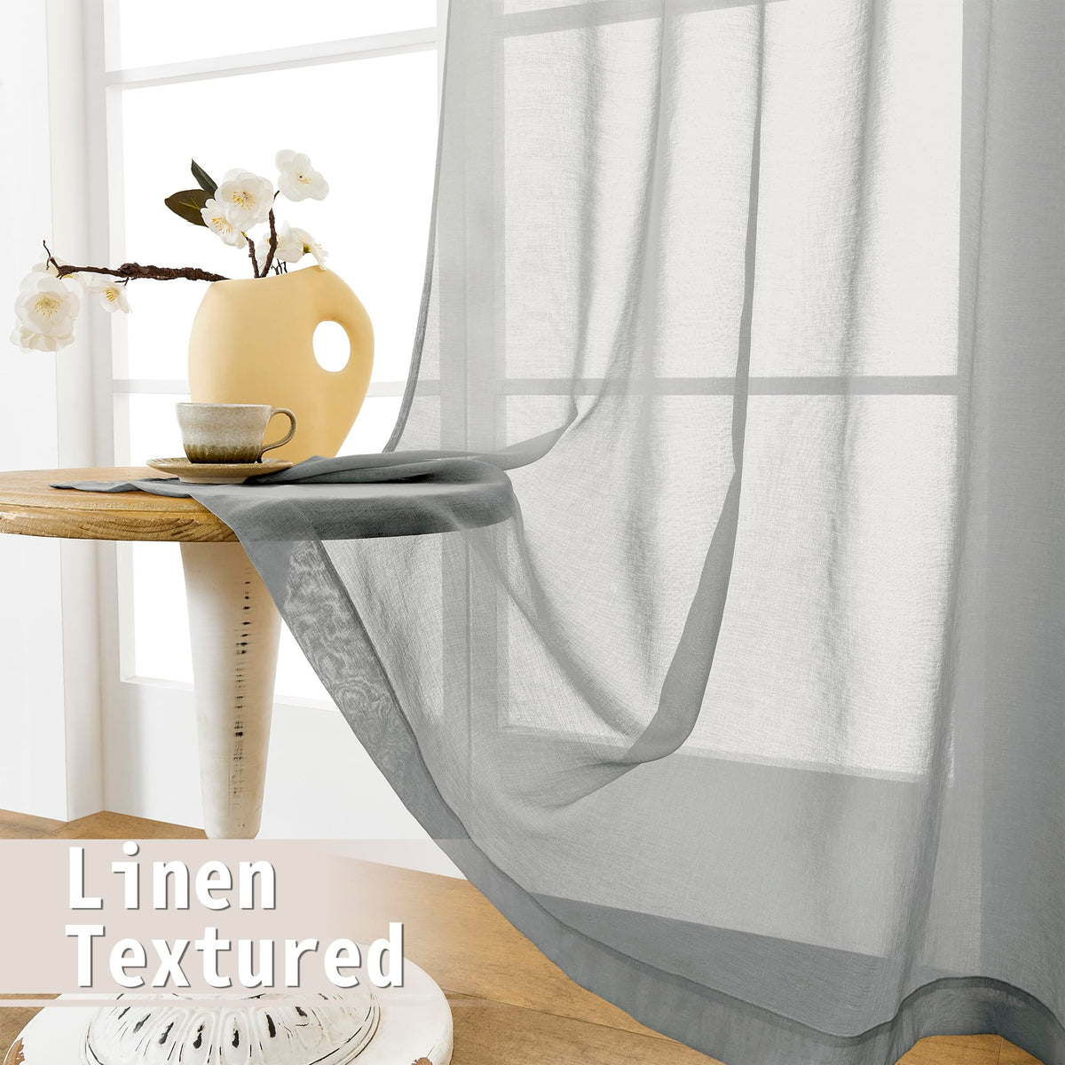Sheer Door Curtain Closet Linen Textured Curtains Sheer Doorway Light Filtering Voile Patio Glass Doors Rod Pocket Curtain French Door