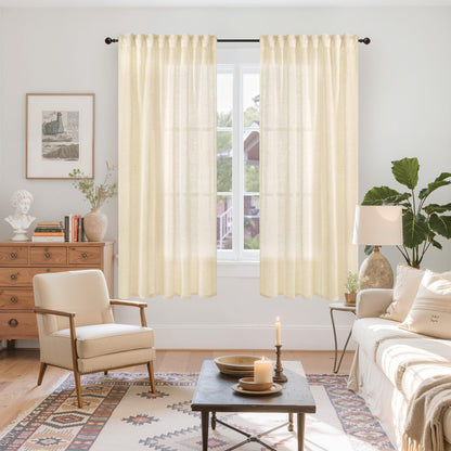 Cream Beige Linen Semi Sheer Curtains 42 X 63 Inch Length 2 Panels Set (2 Count)