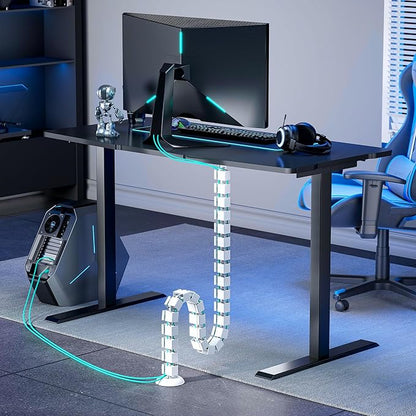 PEGZONE Under Desk Cable Management Spine – Flexible Cable Snake Organizer for Standing Desk, Screw-Mounted Vertebrae Wire Management for Table, White