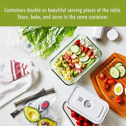 ZWILLING Fresh & Save 2-Piece Small Glass Vacuum Sealer Food Storage Containers with Airtight Lids