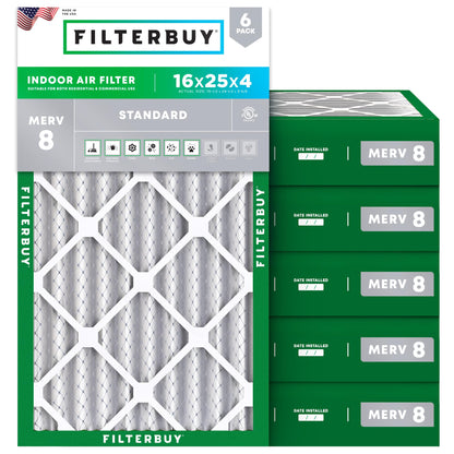 16x25x4 Air Filter MERV 8 Dust & Allergy Defense (6 Count)