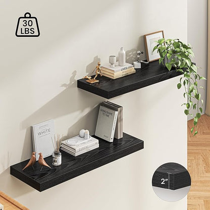 Dreamland 40" Floating Shelves for Wall, 12" Deep Thicker Black Floating Shelves, Wall-Mounted Shelves for Bedroom, Living Room, Kitchen, Bathroom - Set of 2
