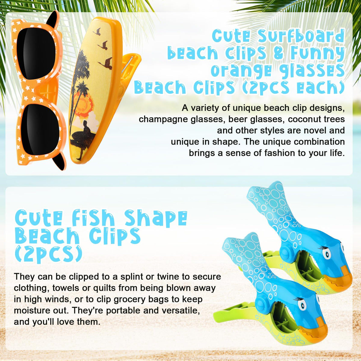 12 Pcs Beach Towel Clips Beach Chairs Clips Plastic Swimming Pool Towel Holders Jumbo Size Funny Clothespins for Patio Holiday Pool Blanket Decoration (12 Count)