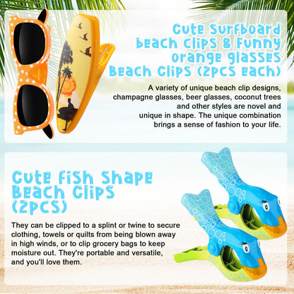12 Pcs Beach Towel Clips Beach Chairs Clips Plastic Swimming Pool Towel Holders Jumbo Size Funny Clothespins for Patio Holiday Pool Blanket Decoration (12 Count)