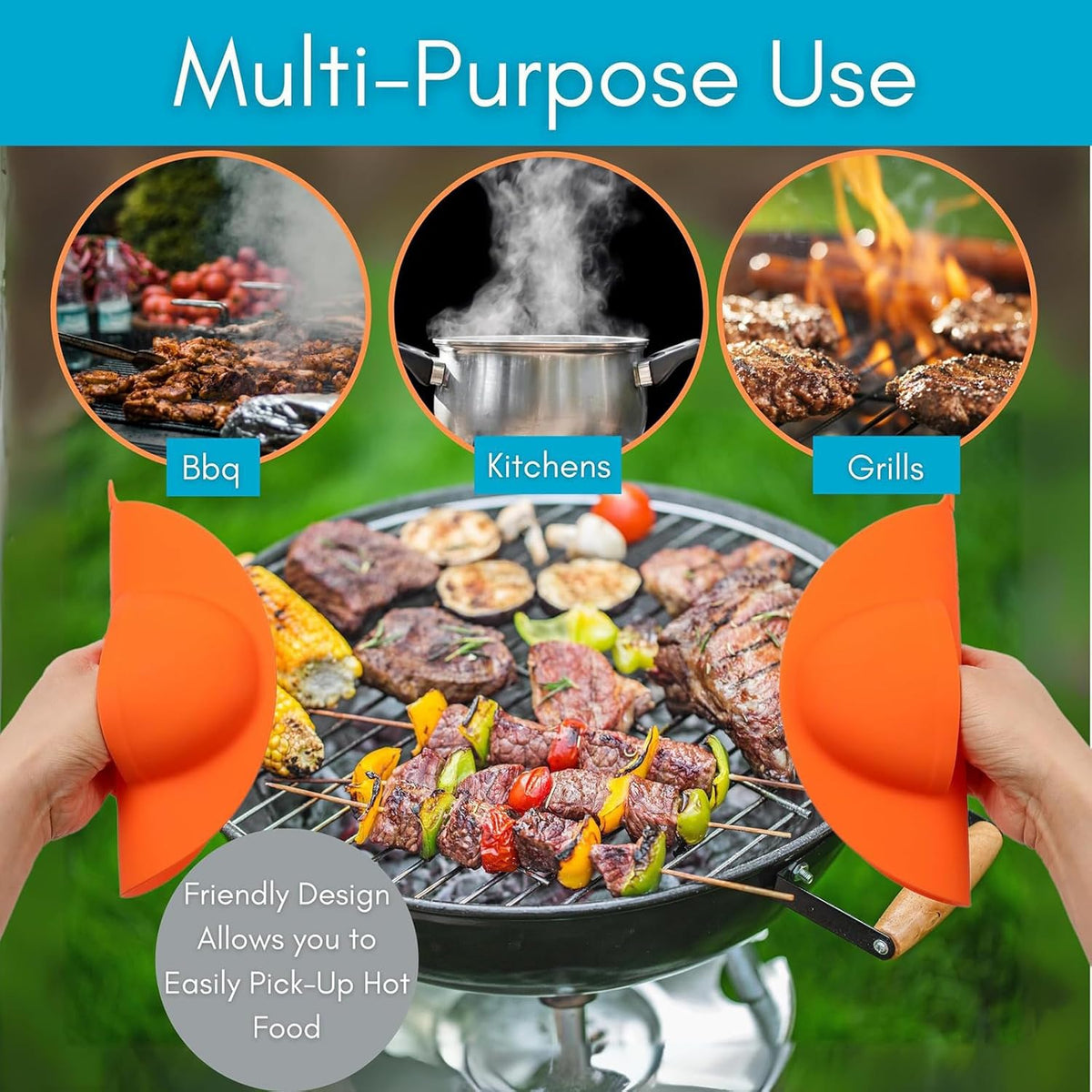 Pack of 2 Silicone Barbecue Gloves for Outdoor Grilling Nons Slip Grip Food Handling Mitts Multipurpose Silicone Baking Gloves