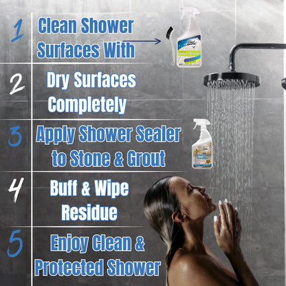 Natural Stone Shower Sealer Quart + Ultimate Grout Cleaner with Brush Quart (64 Fl Oz)