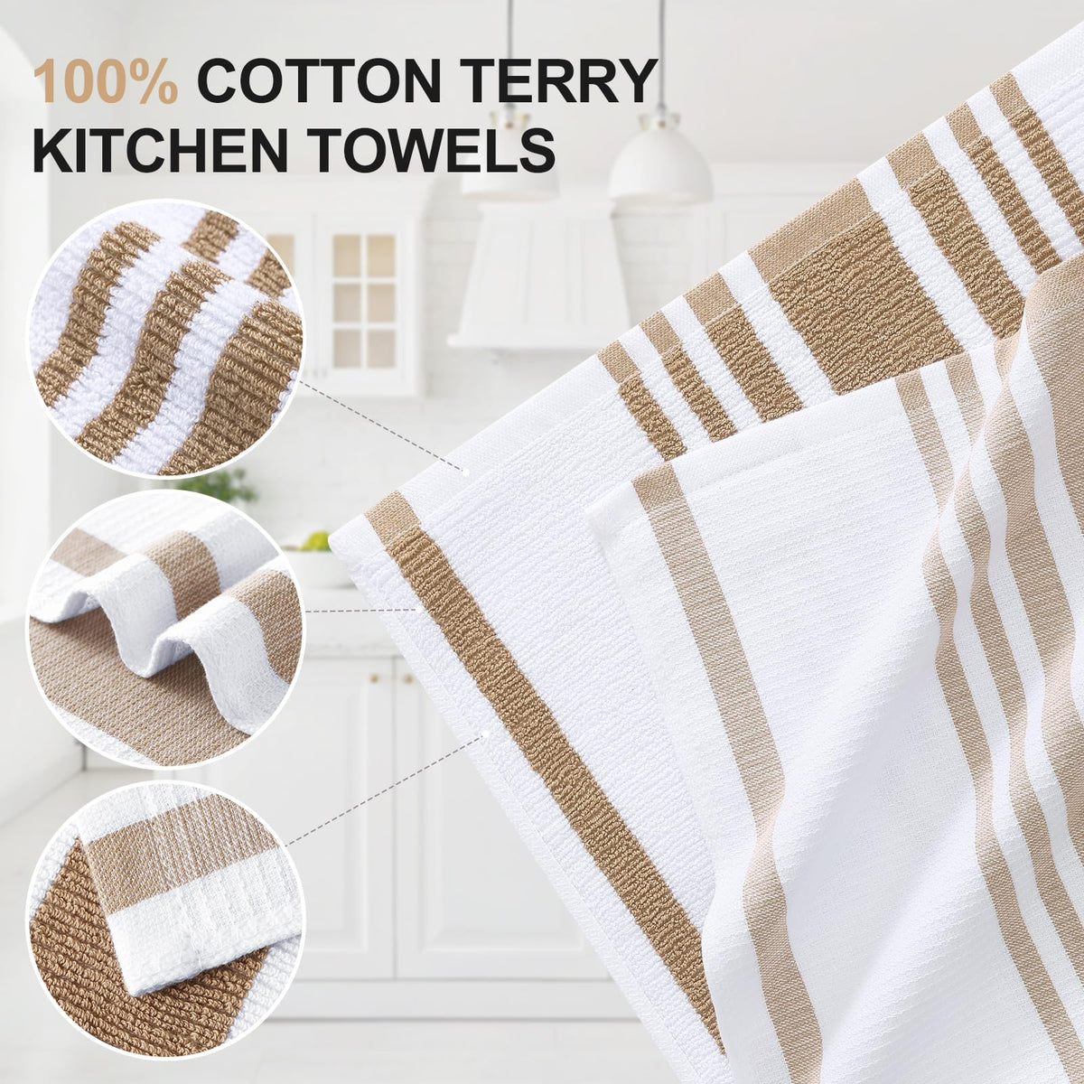 Premium Cotton Stripe Kitchen Towels 3 Pack (3 Count)