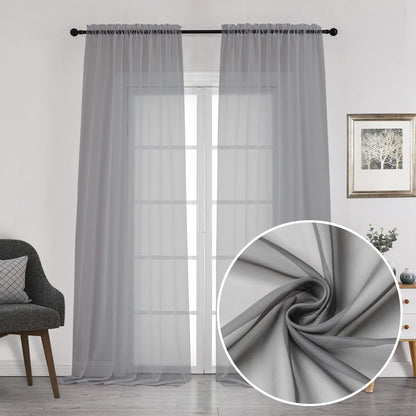 Charcoal Grey Sheer Curtains 108 Inch Length 2 Panels