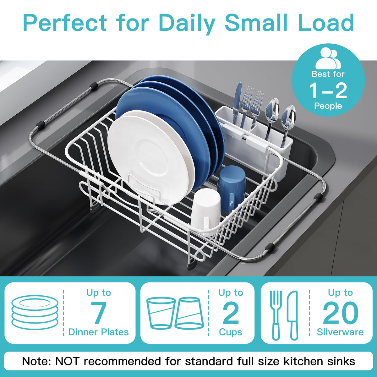 White Dish Drying Rack in Sink with Utensil Holder