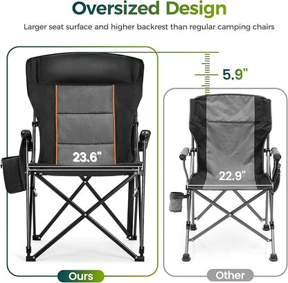 ALPHA CAMP Oversized Folding Camping Chairs for Adults High Backrest Heavy Duty Lawn Chairs Support 500 LBS Portable Camp Chairs with Cup Holders Large Side Pocket Outdoor Chair
